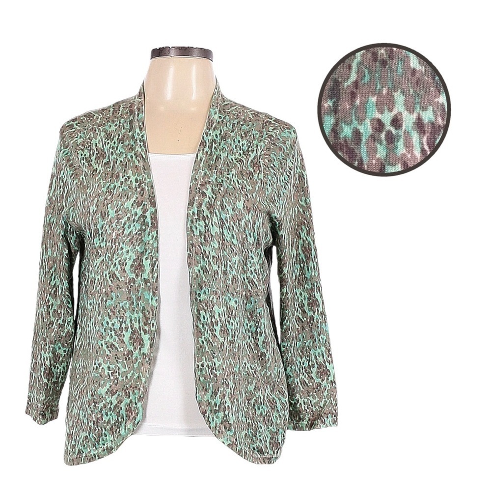 Soft Surroundings Mint Gray Abstract Dot Stretchy Open Cardigan Size S NWT